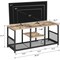 Engineered Wood TV Stand with Black Metal Frame, Mesh Shelves and Adjustable Feet